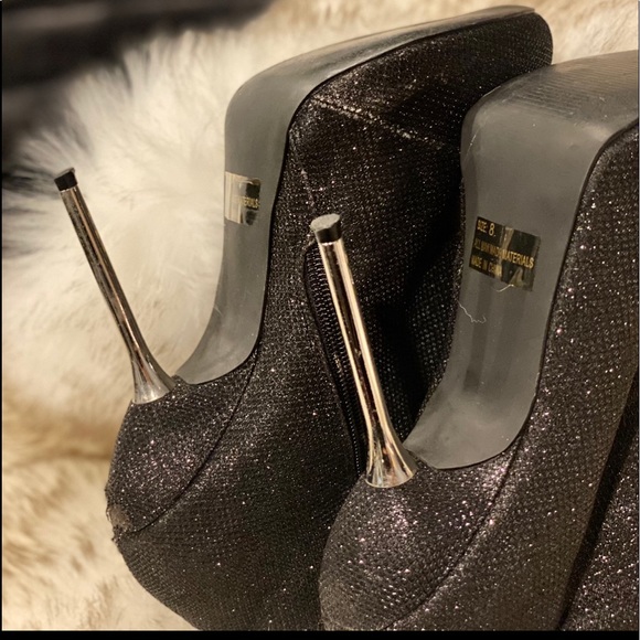 Sexy Ankle High Heel Black Sparkly Glitter boots - Picture 14 of 16